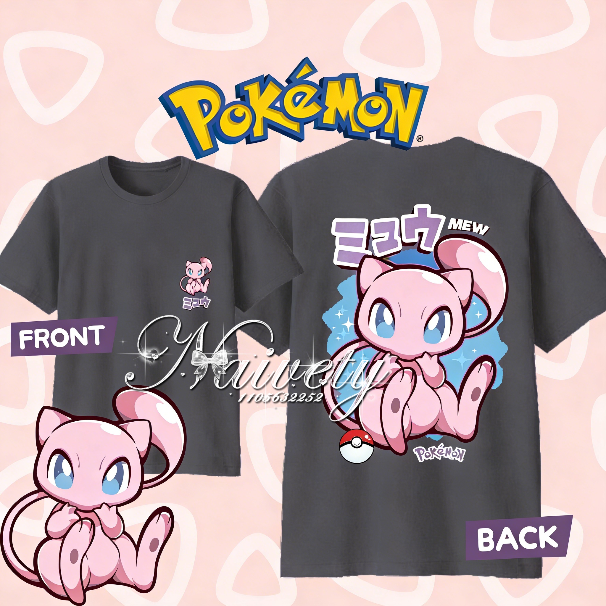 Summer Edit Clothing - 2026 Summer Pokemon Mew Cotton T-Shirt,