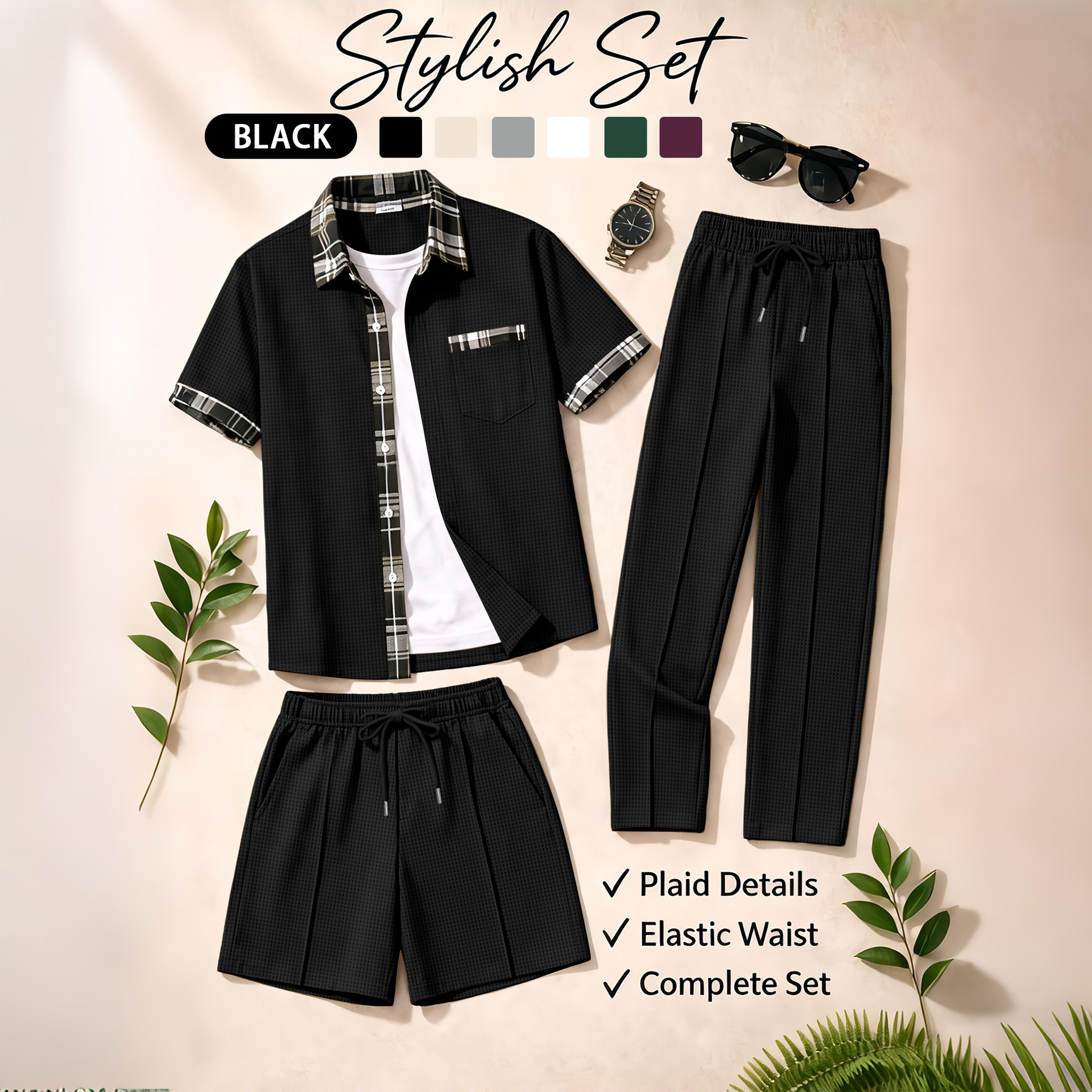 Men's 3 Piece Waffle Knit Trac - مراجعة Summer Clothing Haul وسعره