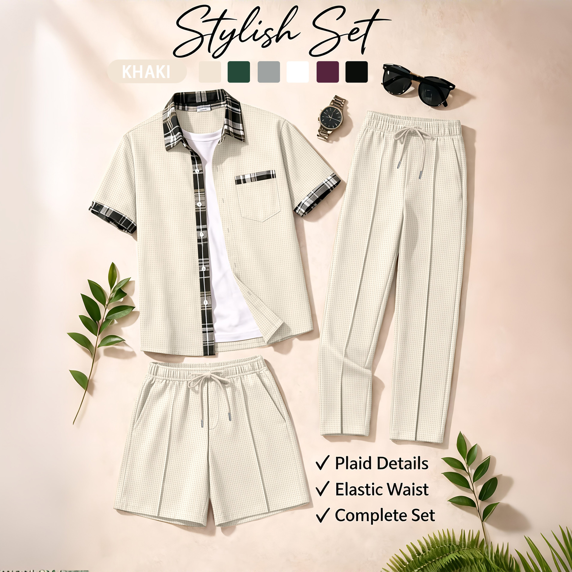 Men's 3 Piece Waffle Knit Trac - مراجعة Summer Clothing Haul وسعره