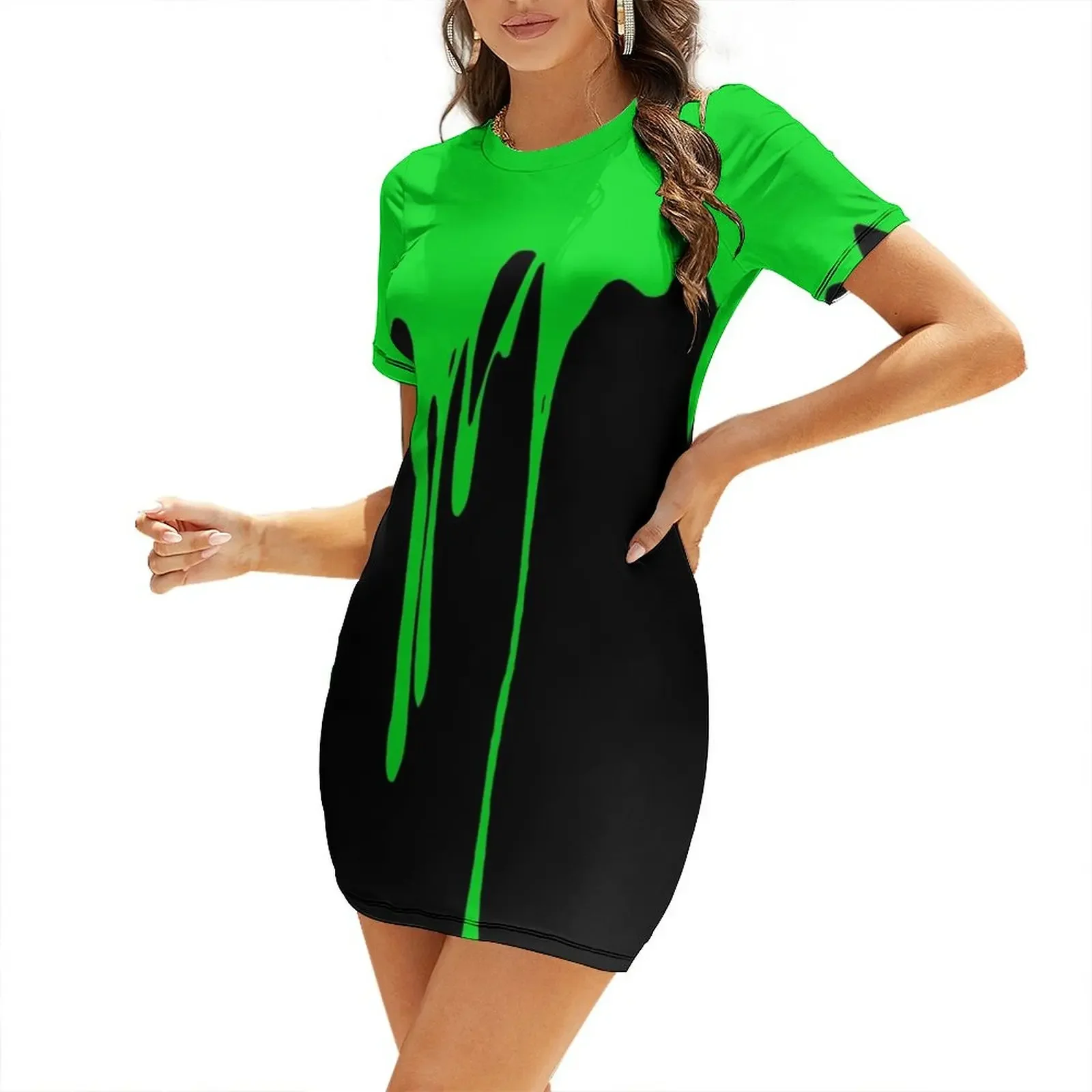 Green Dripping Paint Short-Sle - مراجعة Summer Clothing Drip وسعره