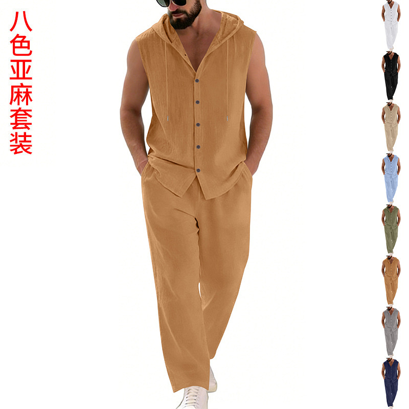 Men's Casual Linen Suit Hooded - مراجعة Summer Outdoor Clothing وسعره
