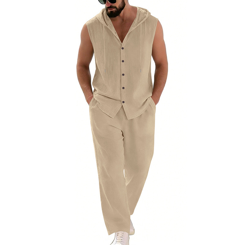 Men's Casual Linen Suit Hooded - مراجعة Summer Outdoor Clothing وسعره